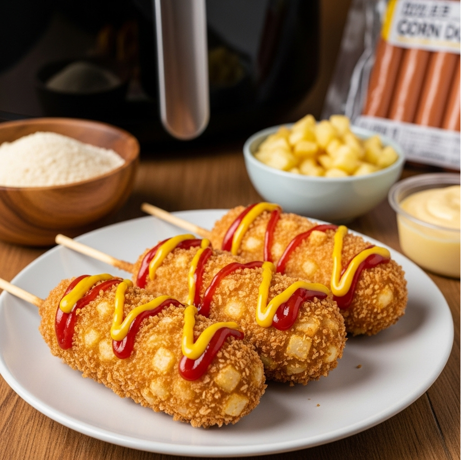 Air Fried Korean-Style Potato Corn Dogs