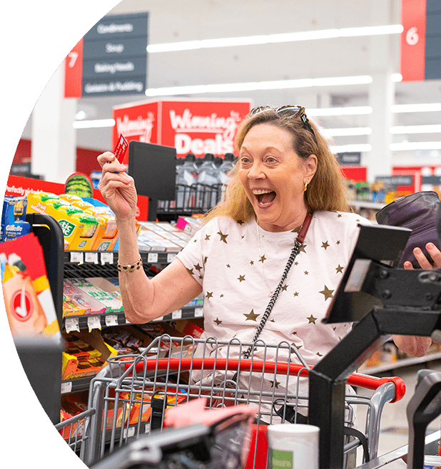 Joyful shopper at the cash register.